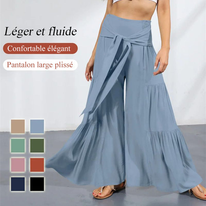 Pantalon drapé à jambes larges de taille haute