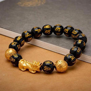 Bracelet de perle Feng Shui obsidienne Pixiu