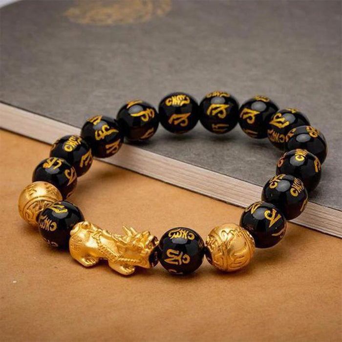 Bracelet de perle Feng Shui obsidienne Pixiu