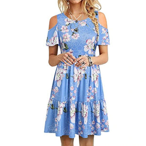 Robe de mode à manches courtes et épaules dénudées