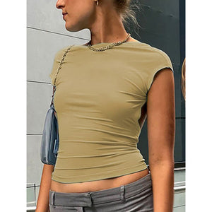 T-shirt à manches courtes sexy avec dos nu pour femmes