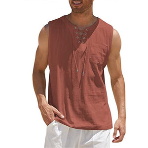 Gilet avec lacet en coton et lin pour hommes