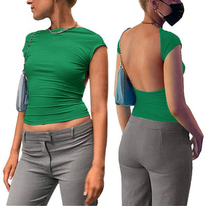 T-shirt à manches courtes sexy avec dos nu pour femmes