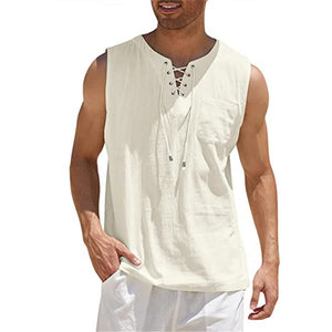 Gilet avec lacet en coton et lin pour hommes