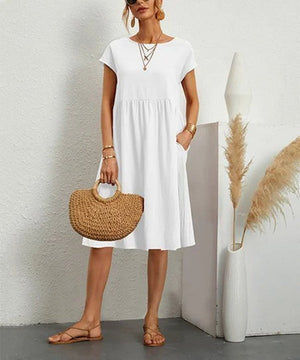 Robe en coton et lin à manches courtes pour femmes