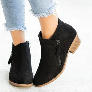 Bottines à talon épais et fermeture éclair latérale pour femmes
