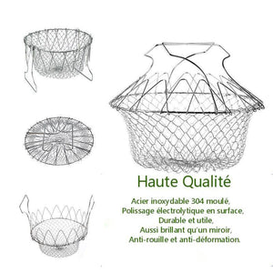 Panier de cuisson avec passoire rétractable en acier inoxydable