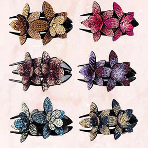 Pince à cheveux double fleur strass