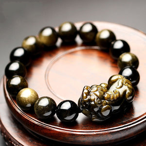 Bracelet d'obsidienne Feng Shui à reflets dorés