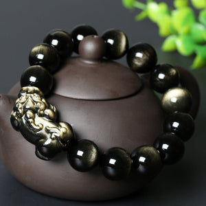 Bracelet d'obsidienne Feng Shui à reflets dorés