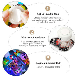 Autocollant papillon lumineux LED (10 pièces)- Couleurs expédiées au hasard