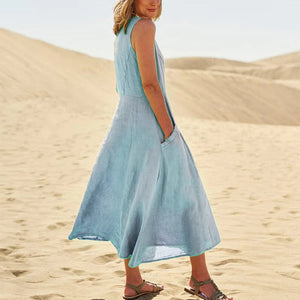 Robe sans manches en coton et lin pour femmes