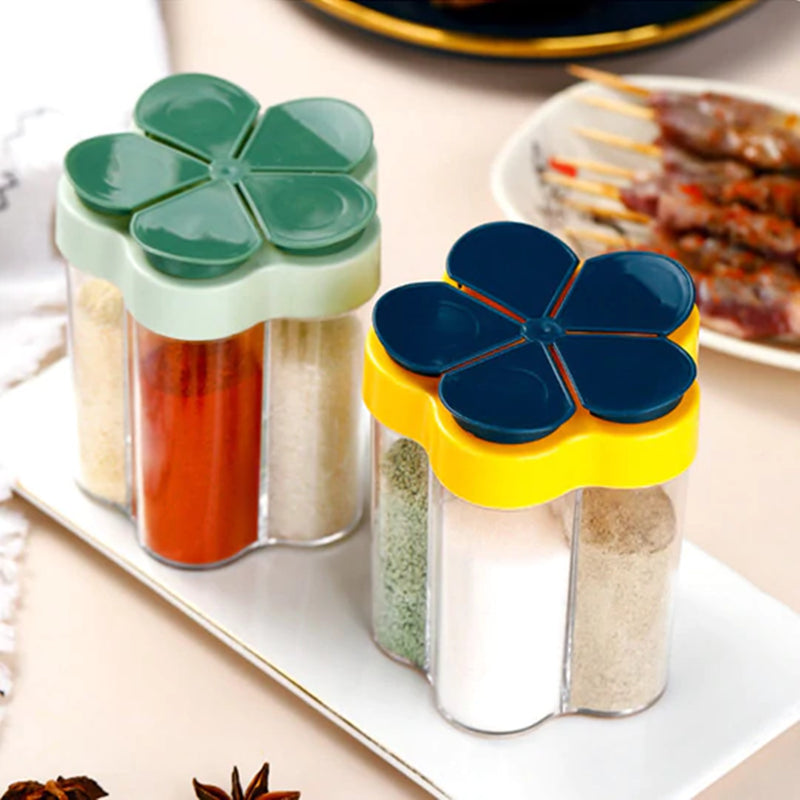 Boîte à Condiments 6 Compartiments - Rangement Comptoir Cuisine - Pour épices, Fruits Secs, Thé - Avec Couvercle Transparent - Noir - Facile à Nettoyer
