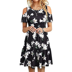 Robe de mode à manches courtes et épaules dénudées