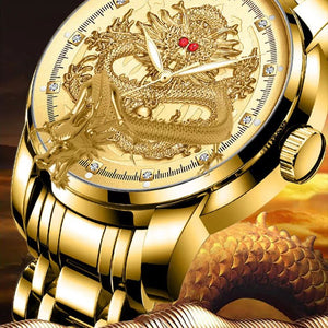 Montre en relief dragon doré