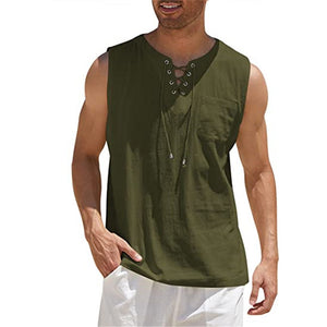 Gilet avec lacet en coton et lin pour hommes