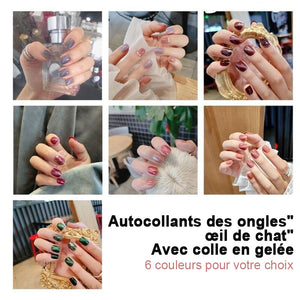 Autocollants des ongles"œil de chat"avec colle en gelée