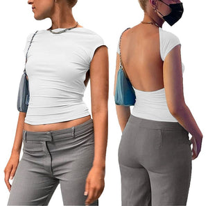 T-shirt à manches courtes sexy avec dos nu pour femmes