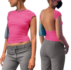 T-shirt à manches courtes sexy avec dos nu pour femmes