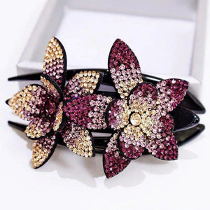 Pince à cheveux double fleur strass