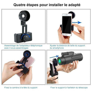 Télescope Monoculaire de Puissance Elevée 12X50 avec Adaptateur Smartphone et Trépied, Etanche et Anti-buée