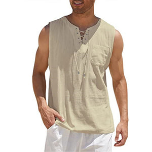 Gilet avec lacet en coton et lin pour hommes
